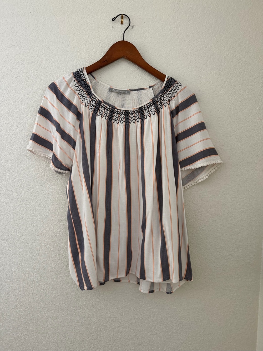 Daniel Rainn White Navy and Cream Striped Blouse